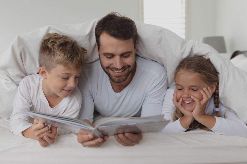 Father and Children Reading